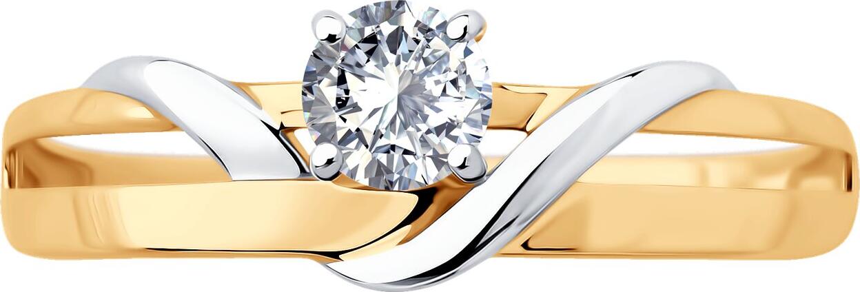 SOKOLOV 019580 Women's Ring, Size 20, 585 Red Gold with Rhodium Coating, Round Colorless Cubic Zirconia 4mm 0.465ct, 1.25g Weight, 1mm Width
