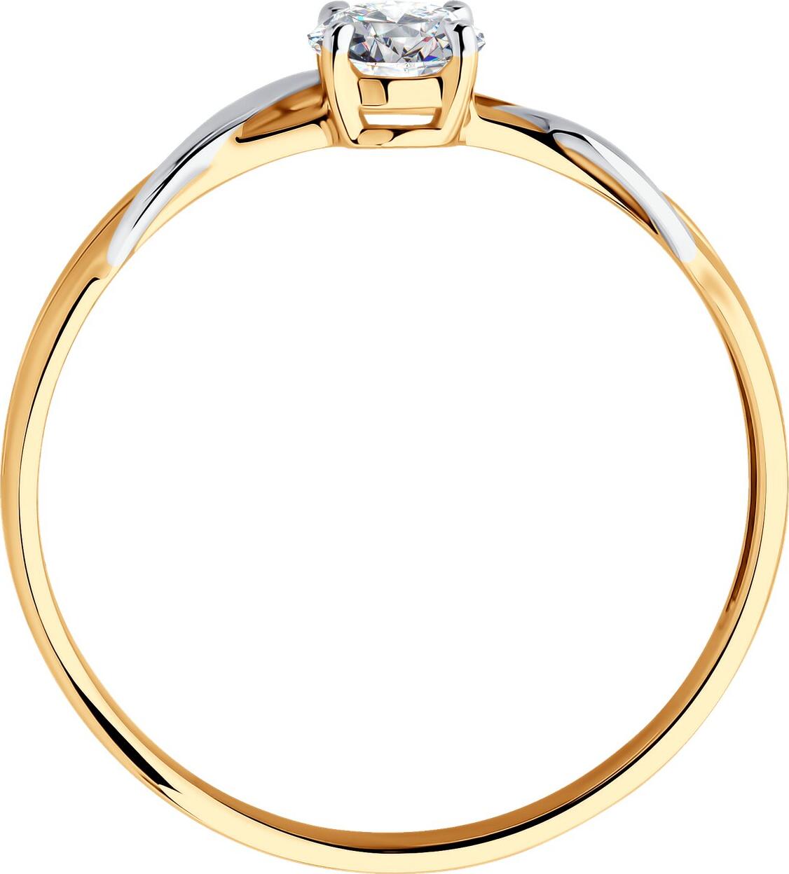 SOKOLOV 019580 Women's Ring, Size 20, 585 Red Gold with Rhodium Coating, Round Colorless Cubic Zirconia 4mm 0.465ct, 1.25g Weight, 1mm Width