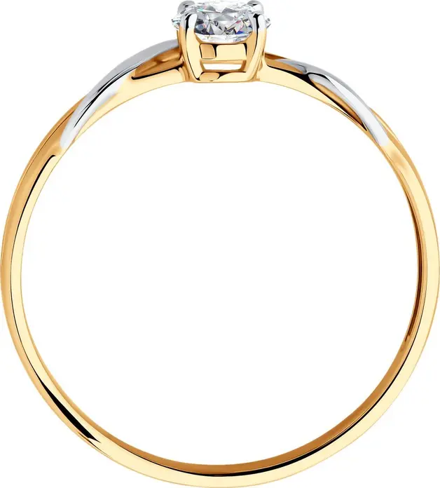 SOKOLOV 019580 Women's Ring, Size 20, 585 Red Gold with Rhodium Coating, Round Colorless Cubic Zirconia 4mm 0.465ct, 1.25g Weight, 1mm Width