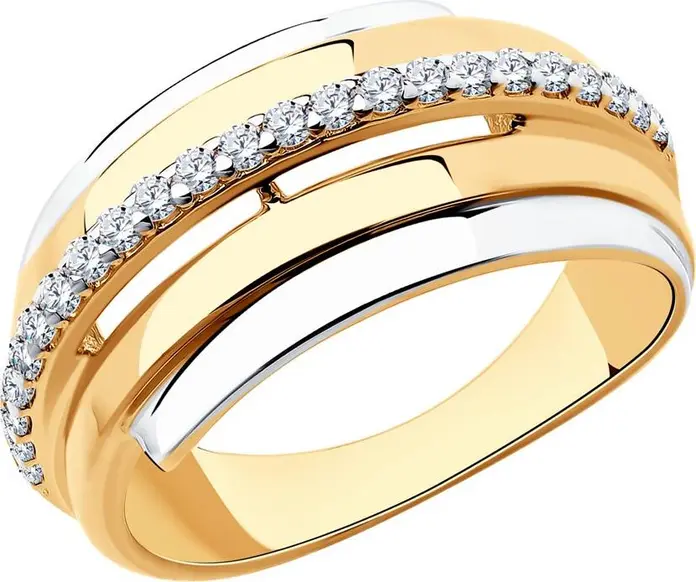 Bijuterie SOKOLOV 93-110-00426-1 pentru femei, Mărime Inel 19, Argint 925 placat cu aur, Cubic Zirconia rotund incolor, 23 pietre, 10x5 mm, 3.91 g