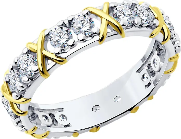Diamant 94-110-01990-1 Women's Ring, 925 Sterling Silver, Gold and Rhodium Plated, 16 Round Colorless Cubic Zirconia Stones, 1.96 ct, 5mm Width, Size 19.5
