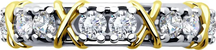 Diamant 94-110-01990-1 Women's Ring, 925 Sterling Silver, Gold and Rhodium Plated, 16 Round Colorless Cubic Zirconia Stones, 1.96 ct, 5mm Width, Size 19.5