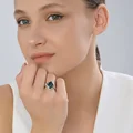 Inel Diamant pentru femei 94-110-00098-2, mărime 19.5, argint 925 placat cu rodiu, cap pătrat cu cristale negre iridescente, lățime 2 mm, greutate 3.46 g