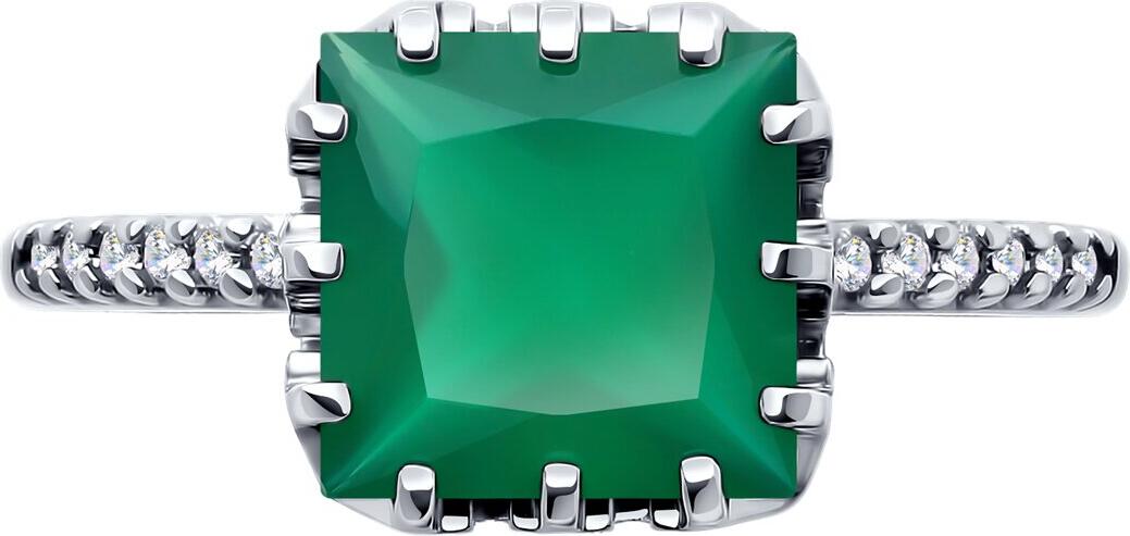 Inel SOKOLOV 92014414 pentru femei, Mărime 20, Argint 925 placat cu rodiu, Agat verde tăietură Princess pătrat, cu Zirconiu cubic, 0.102 ct, lățime 2 mm