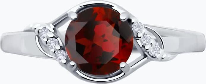 Inel femei Sokolov 94-310-00175-2, Mărime 17.5, Argint 925 placat cu Rodiu, Garnet Natural Roșu Rotund și Zirconiu Cubic, Lățime 2mm