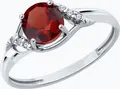 Inel femei Sokolov 94-310-00175-2, Mărime 19, Argint 925 placat cu Rodiu, Garnet Natural Roșu Rotund și Zirconiu Cubic, Lățime 2mm
