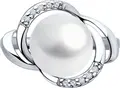 SOKOLOV 92014416 Women's Ring, Size 17.5, 925 Rhodium-Plated Sterling Silver with Pearl and 10 Colorless Round Cubic Zirconia, 2 mm Width