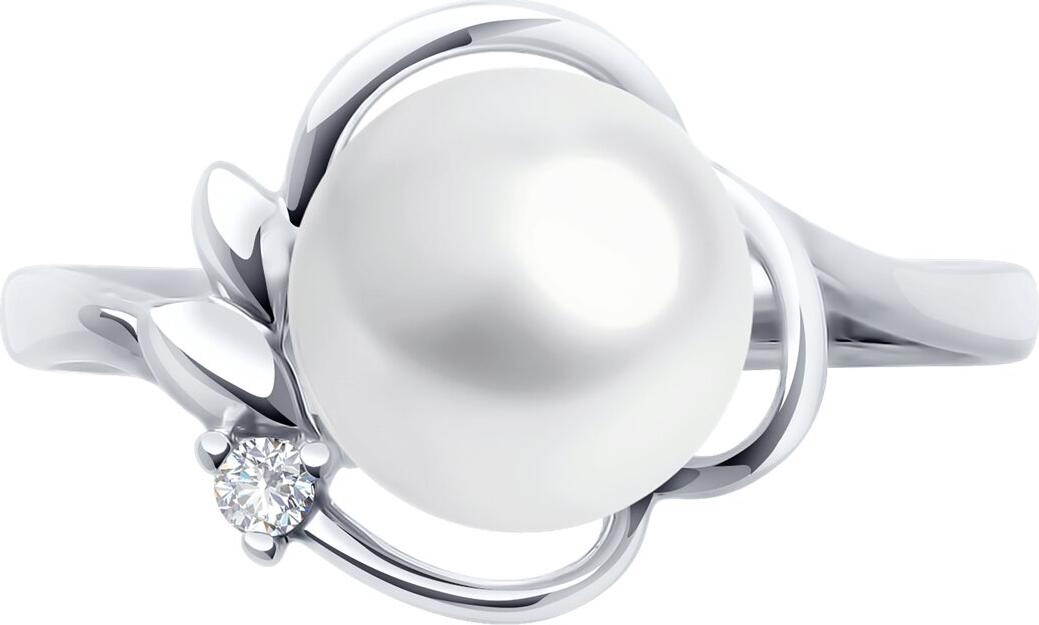 Inel SOKOLOV 92014448 pentru femei, mărime 18, Argint 925 placat cu rodiu, cu perla cultivata si zirconiu cubic rotund incolora 0.043ct, latime 2mm, 2.55g