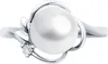 SOKOLOV 92014448 Women's Ring, Size 18, 925 Rhodium-Plated Sterling Silver with Cultured Pearl and Round Colorless Cubic Zirconia 0.043ct, 2mm Width, 2.55g