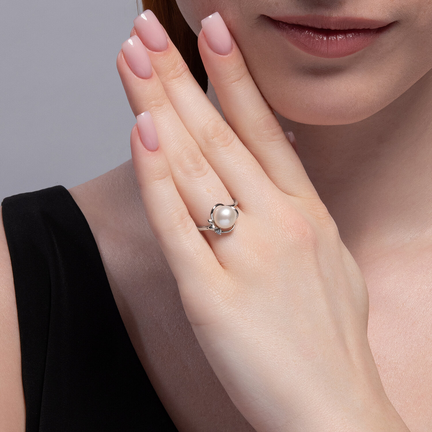 Inel SOKOLOV 92014448 pentru femei, mărime 18, Argint 925 placat cu rodiu, cu perla cultivata si zirconiu cubic rotund incolora 0.043ct, latime 2mm, 2.55g