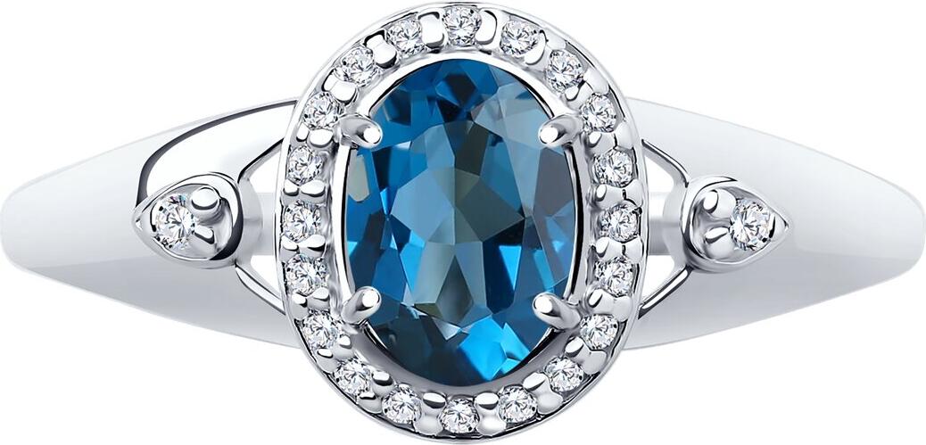 Inel SOKOLOV 92011545 pentru femei, Dimensiune 17.5, Argint 925 placat cu Rodiu, Topaz London și Zirconiu Cubic rotund, Lățime 2mm, 1.87g