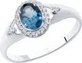 Inel SOKOLOV 92011545 pentru femei, Mărime 18.5, Argint 925 placat cu Rodiu, Topaz London și Zirconiu Cubic rotund, Lățime 2mm, 1.87g