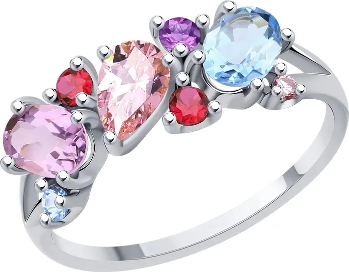 SOKOLOV 92014318 Women's Ring, Size 16.5, 925 Sterling Silver Rhodium Plated with Round Lilac Cubic Zirconia, 1.9g, 18x7x3 mm