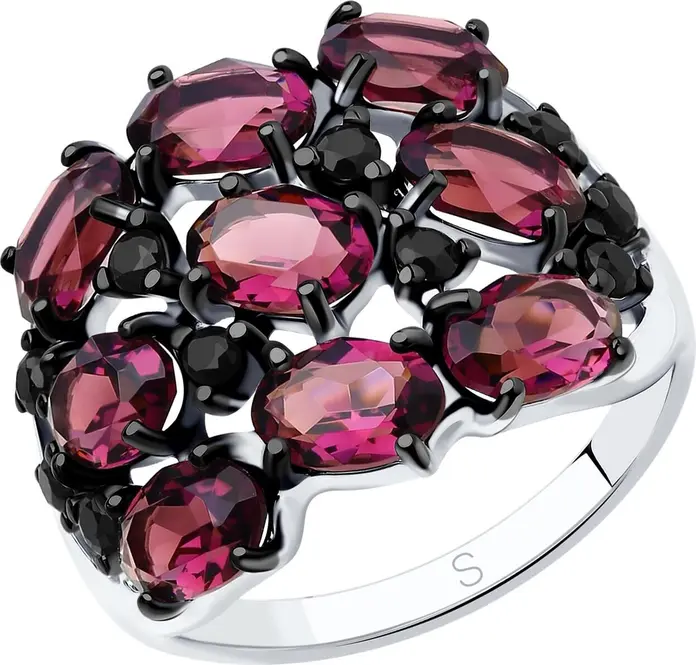 SOKOLOV 94012683 Women's Jewelry, Ring Size 19.5, 925 Sterling Silver Rhodium Plated, Round Black Cubic Zirconia Crystals 2mm, 4.44g