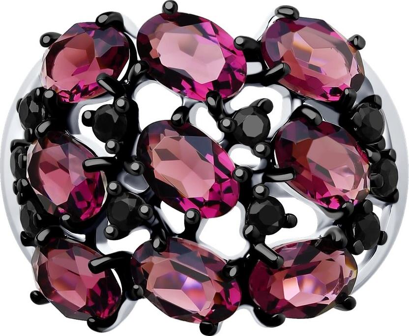 SOKOLOV 94012683 Women's Jewelry, Ring Size 19.5, 925 Sterling Silver Rhodium Plated, Round Black Cubic Zirconia Crystals 2mm, 4.44g