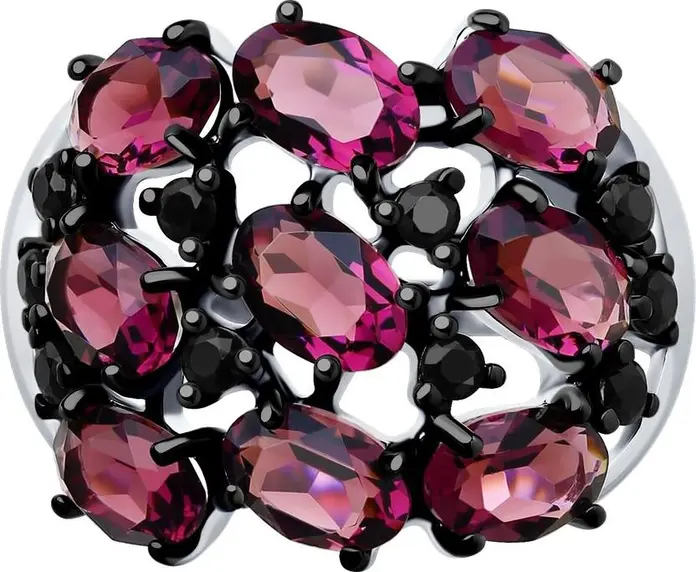 SOKOLOV 94012683 Women's Jewelry, Ring Size 19.5, 925 Sterling Silver Rhodium Plated, Round Black Cubic Zirconia Crystals 2mm, 4.44g
