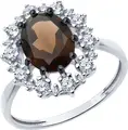 Diamant 94-310-02042-4 Women's Ring, Size 20, 925 Rhodium-Plated Sterling Silver, Round Smoky Quartz and Colorless Cubic Zirconia, 0.655 ct, 2mm Stones