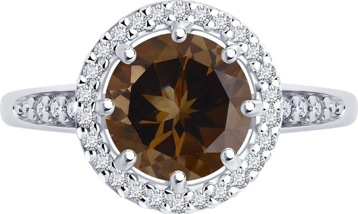 Diamant Women's Ring 94-310-02052-4, Size 18, 925 Rhodium-Plated Silver, Smoky Quartz and Cubic Zirconia, Round Stones, 0.272 ct, 2 mm Width, 2.37 g