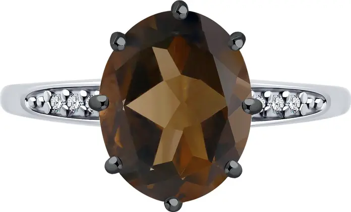 Женское кольцо Diamant 94-310-02054-4, размер 20, серебро 925 пробы, овальный коричневый раухтопаз 2.401 ct, 6 бесцветных фианитов, повседневный стиль, 10x8 мм