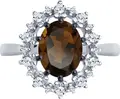 Inel Diamant 94-310-02042-4 pentru femei, Mărime 18, Argint 925 placat cu rodiu, Cuarț fumuriu rotund și Zirconiu cubic incolore, 0.655 ct, pietre 2mm