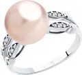 Inel SOKOLOV 94012920 pentru femei, Mărime 16.5, Argint Sterling 925 placat cu Rodiu, Perla Swarovski roz și Zirconiu Cubic rotund, Bijuterii Elegante