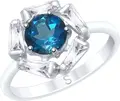 SOKOLOV Women's Ring 92011685, Size 17.5, 925 Sterling Silver Rhodium Plated, Blue Topaz and Cubic Zirconia Trapezoid Cut Stones, 2.40g, 12x4x12mm