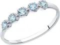 SOKOLOV 92012091 Women's Ring, Size 17, 925 Rhodium-Plated Sterling Silver, Round Blue Topaz, 0.202 Carats, 5 Stones, 2mm Width, Elegant Jewelry