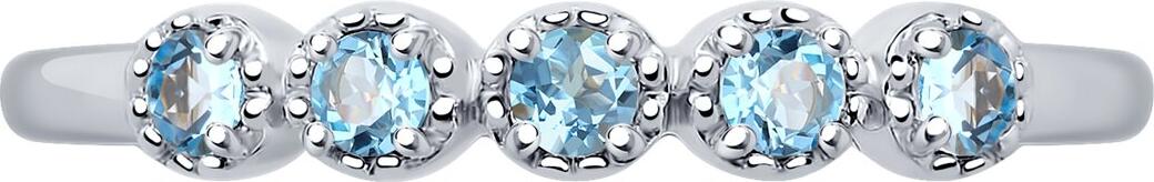 SOKOLOV 92012091 Women's Ring, Size 17, 925 Rhodium-Plated Sterling Silver, Round Blue Topaz, 0.202 Carats, 5 Stones, 2mm Width, Elegant Jewelry