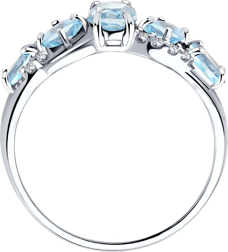 SOKOLOV 92011008 Women's Jewelry, Ring Size 16.5, 925 Rhodium-Plated Sterling Silver with Round Sky Topaz and Colorless Cubic Zirconia, 1.6g