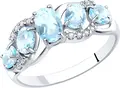SOKOLOV 92011008 Women's Jewelry, Ring Size 16.5, 925 Rhodium-Plated Sterling Silver with Round Sky Topaz and Colorless Cubic Zirconia, 1.6g