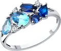 Inel SOKOLOV 92014287 pentru femei, Mărime 17.5, Argint 925 placat cu Rodiu, Topaz Albastru și Zirconiu Cubic, Formă Ovală, 0.2 ct, 5x3 mm, 1.75 g