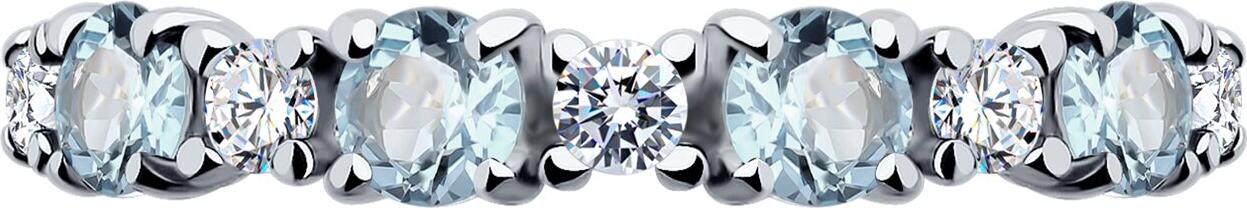 SOKOLOV 92014511 Women's Casual Ring, Size 17.5, 925 Sterling Silver Rhodium Plated, Sky Blue Topaz and Colorless Cubic Zirconia Round Cut Gemstones