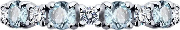 SOKOLOV 92014511 Women's Casual Ring, Size 17.5, 925 Sterling Silver Rhodium Plated, Sky Blue Topaz and Colorless Cubic Zirconia Round Cut Gemstones