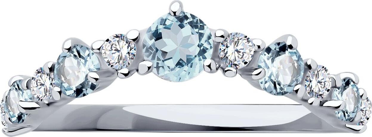 SOKOLOV 92014515 Women's Ring, Size 17.5, 925 Sterling Silver Rhodium Plated, Blue Topaz and Cubic Zirconia, Round 2mm Inserts, 0.393 ct, 2mm Width, 1.52g