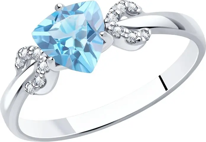 SOKOLOV 92011038 Women's Jewelry, 925 Sterling Silver, Round Topaz and 12 Cubic Zirconia Stones, Ring Size 18, 1.35g