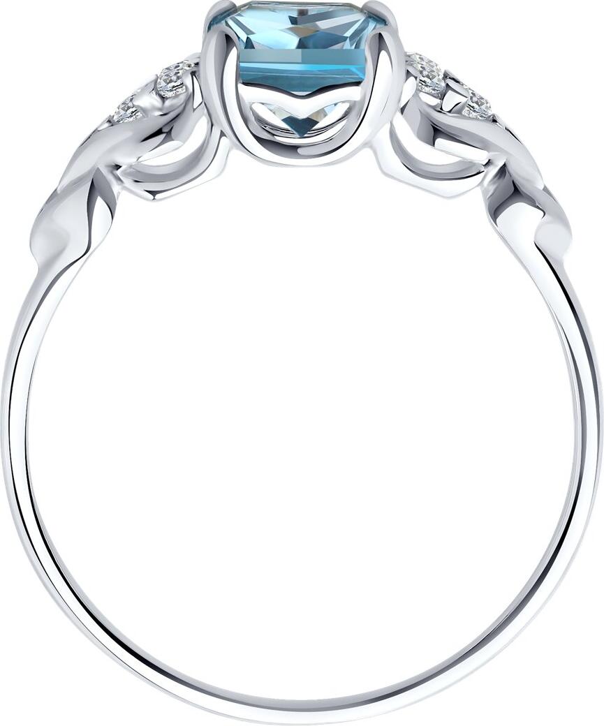 SOKOLOV 92011503 Women's Ring, Size 19.5, 925 Rhodium-Plated Sterling Silver, Rectangular Blue Topaz with Colorless Cubic Zirconia Accents, 2.36g