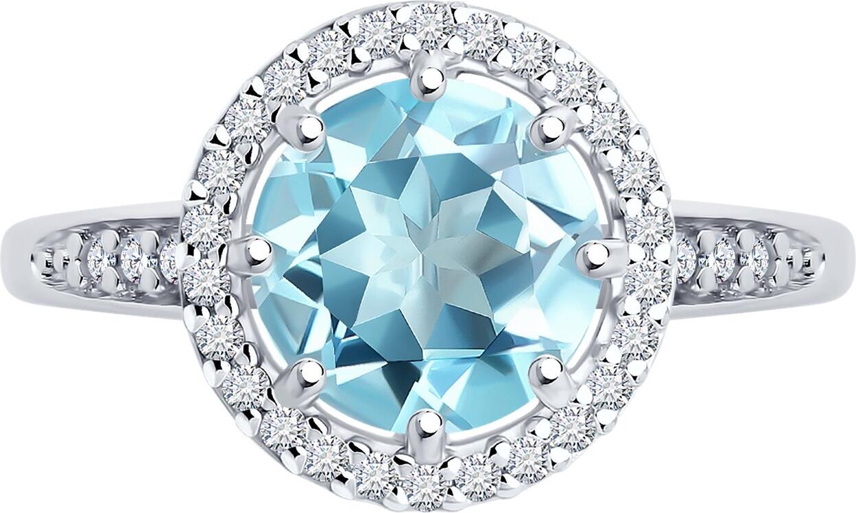 Diamant Women's Ring 94-310-02052-1, Size 18.5, 925 Rhodium-Plated Sterling Silver with Topaz and 32 Round Colorless Cubic Zirconia 0.272 ct, 2mm Width