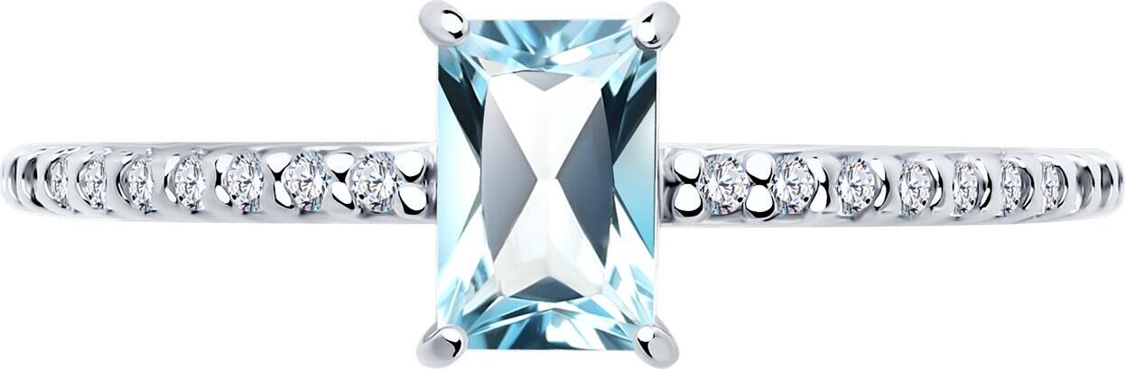 SOKOLOV 92014433 Women's Ring, Size 17.5, 925 Sterling Silver Rhodium Plated, Rectangle Topaz 6x4mm 0.69ct with Cubic Zirconia Accents, 1.61g
