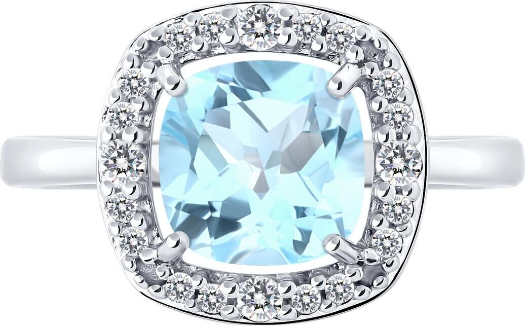 Inel Sokolov 92014641, Dimensiune 19, Argint Sterling 925, Placat cu Rodiu, Topaz și 16 Zirconii Cubice Incolore 0,136 ct, Lățime 2 mm, 2,22 g