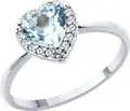 Inel SOKOLOV 92014451 pentru femei, mărime 16.5, argint 925 placat cu rodiu, topaz în formă de inimă cu halo de zirconiu cubic, 1.81g
