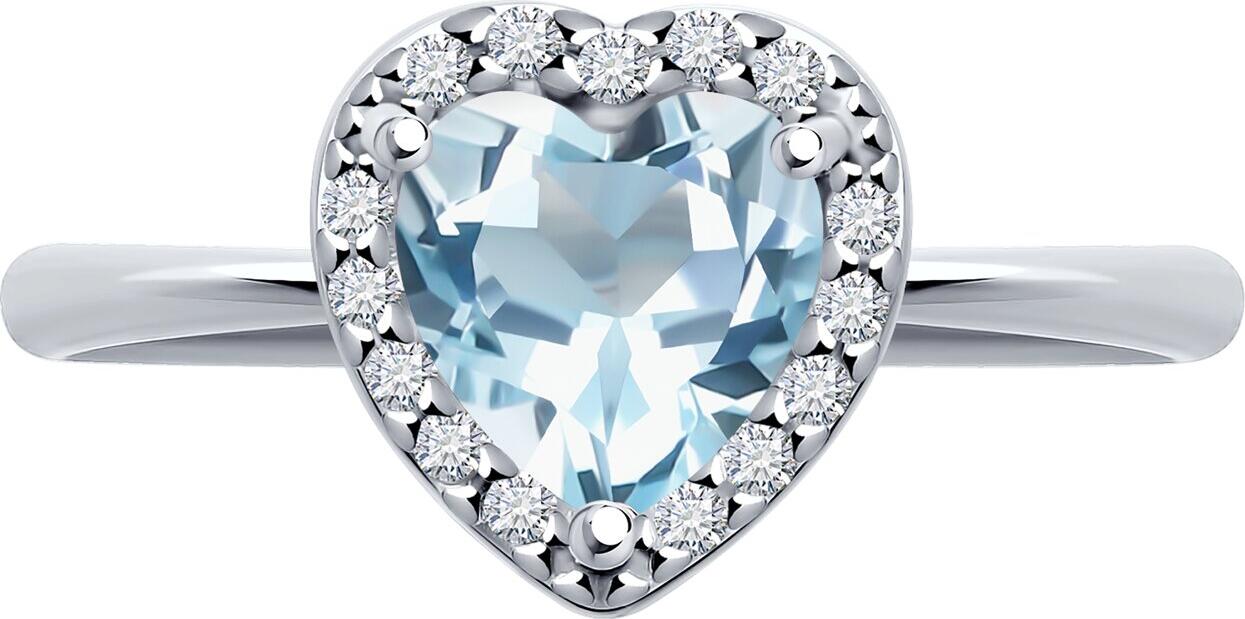 SOKOLOV 92014451 Women's Ring, Size 17, 925 Rhodium-Plated Silver, Heart-Shaped Topaz with Cubic Zirconia Halo, 1.81g