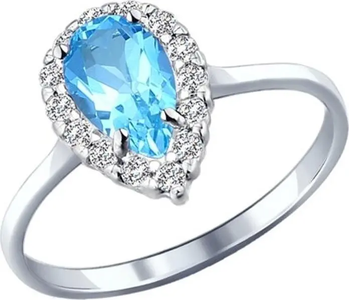 SOKOLOV 92011000 Women's Jewelry, Rhodium-Plated 925 Sterling Silver, Pear-Shaped Topaz and Round Colorless Cubic Zirconia, Ring Size 18, 1.56g
