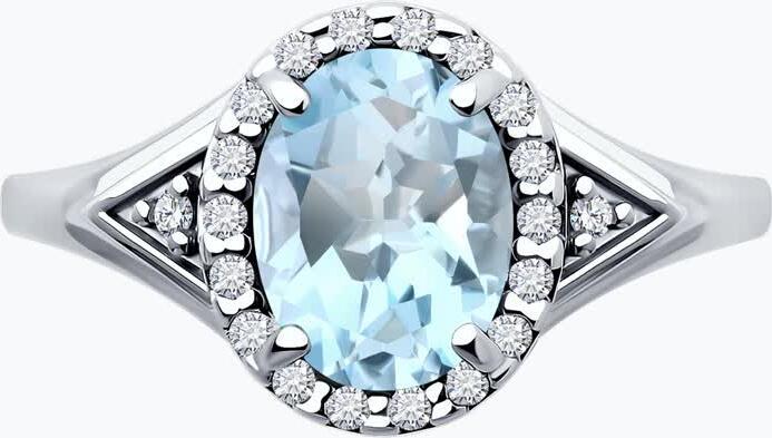 Inel pentru femei Sokolov 94-310-00179-1, Mărime 17.5, Argint Sterling 925 placat cu Rodiu, Topaz și 20 de Zirconii Cubice, Lățime 2mm, Colecția SOKOLOV exclusively for Diamant