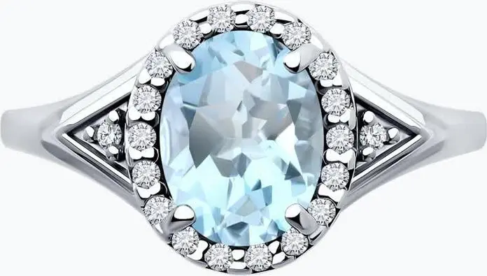 Sokolov 94-310-00179-1 Women's Ring, Size 17.5, 925 Sterling Silver Rhodium Plated, Topaz and 20 Cubic Zirconia, 2mm Width, SOKOLOV exclusively for Diamant Collection