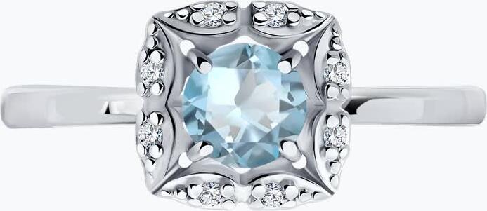 Inel Sokolov pentru femei 94-310-00180-1, Mărime 18, Argint 925 placat cu rodiu, cu Topaz și accente de Zirconiu Cubic rotund, 1.71g