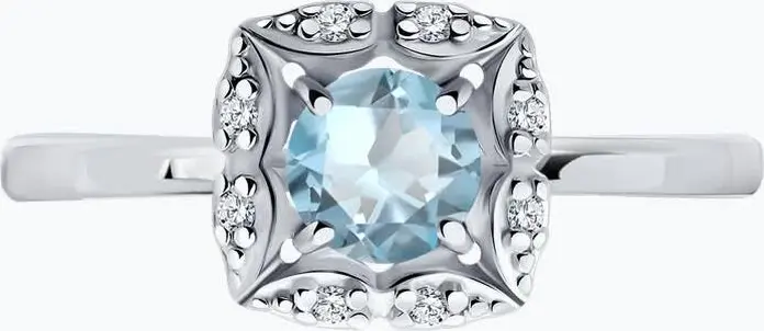 Inel Sokolov pentru femei 94-310-00180-1, Mărime 18.5, Argint 925 placat cu rodiu, cu Topaz și accente de Zirconiu Cubic rotund, 1.71g