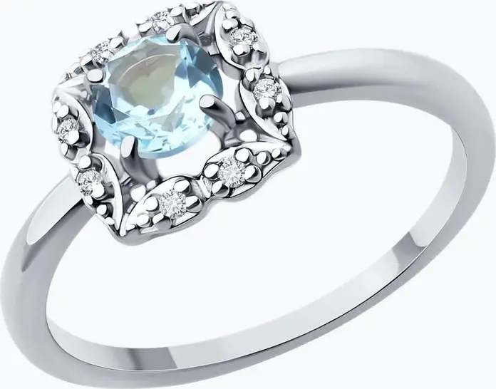 Inel Sokolov pentru femei 94-310-00180-1, Mărime 18.5, Argint 925 placat cu rodiu, cu Topaz și accente de Zirconiu Cubic rotund, 1.71g
