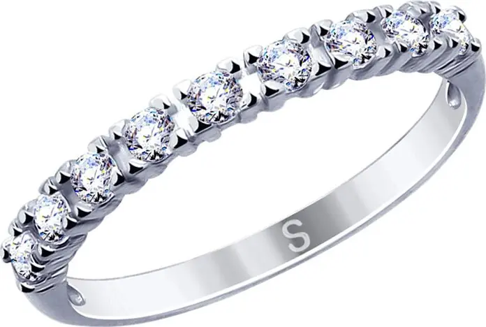 SOKOLOV 94012743 Women's Jewelry, 925 Sterling Silver Rhodium Plated, Round Colorless Cubic Zirconia, Ring Size 17, 19mm Length, 1.64g
