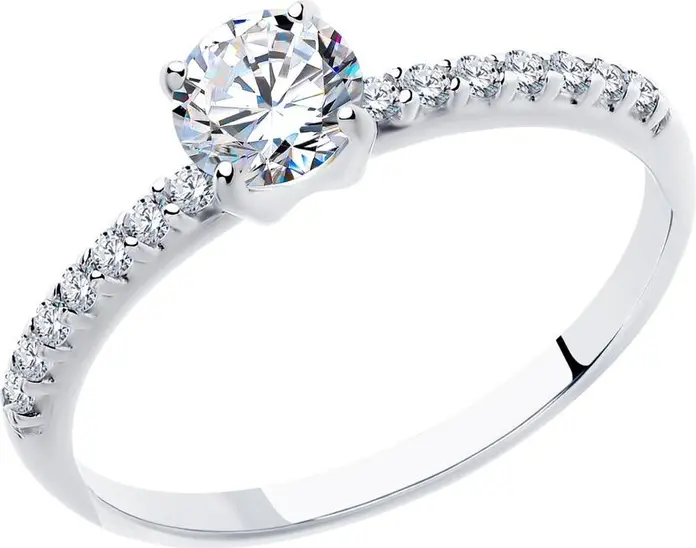 SOKOLOV 94012944 Women's Jewelry, Ring Size 17.5, 925 Sterling Silver Rhodium Plated, 15 Round Colorless Cubic Zirconia Stones, 19x5x4 mm, 1.33 g