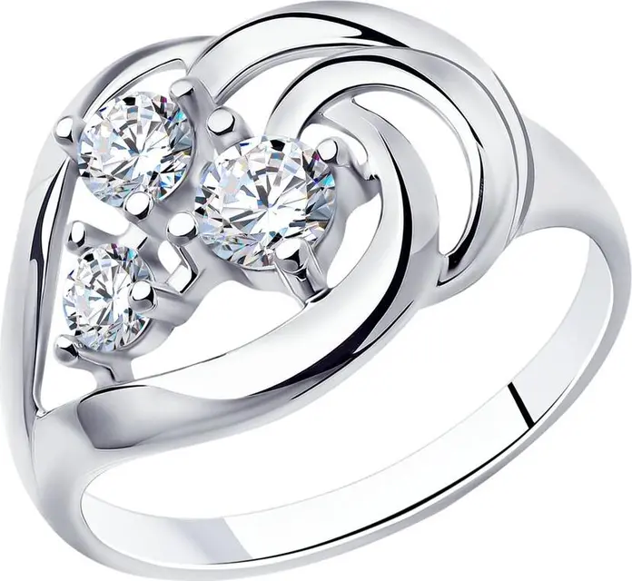 Inel SOKOLOV 94-110-00542-1 pentru femei, Argint 925, 3 pietre Cubic Zirconia rotunde incolore, 2.80g, 13x4x11 mm, Mărime 18